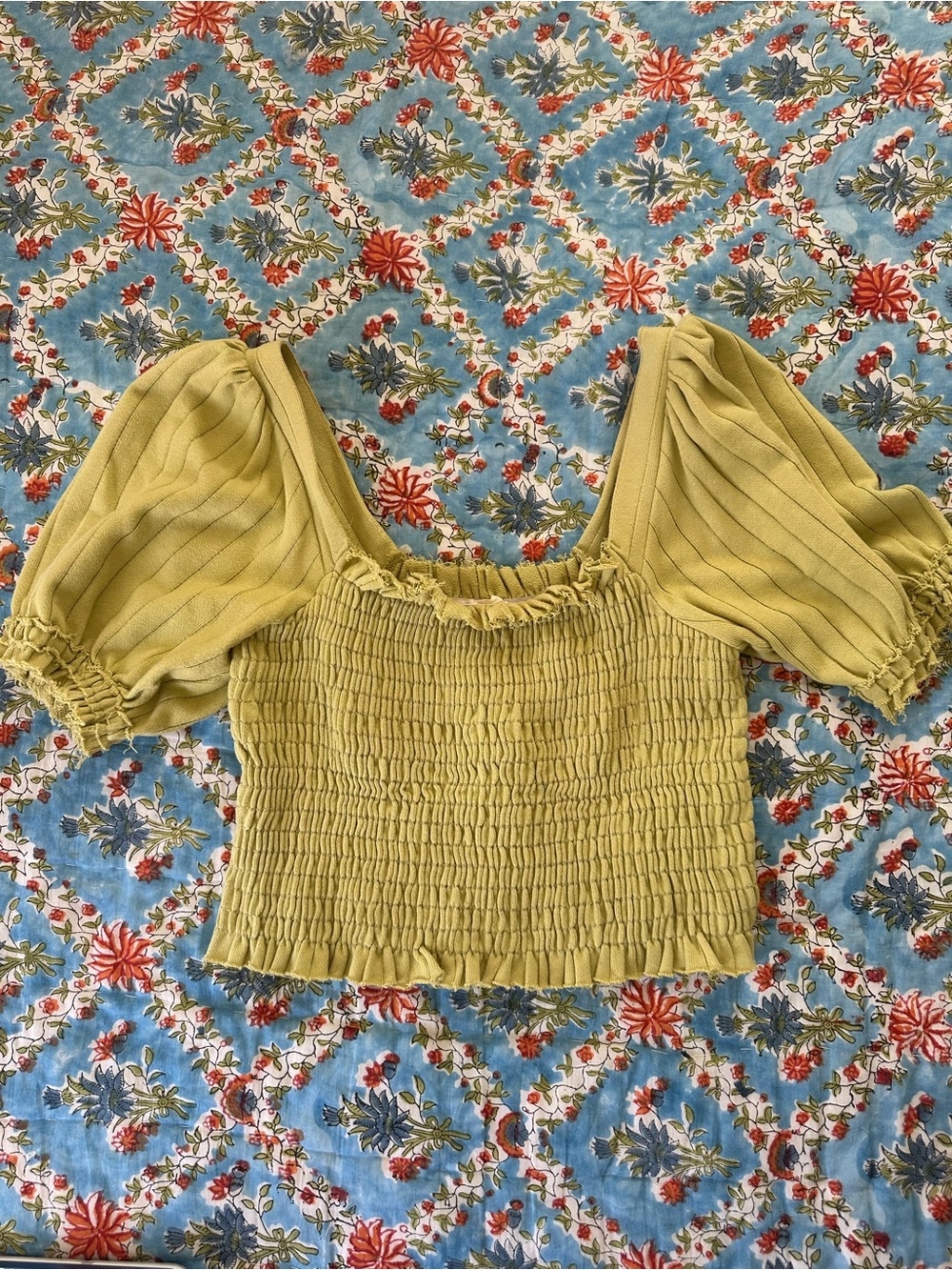 Together Smocked Puff-Sleeve Crop Top - chartreuse